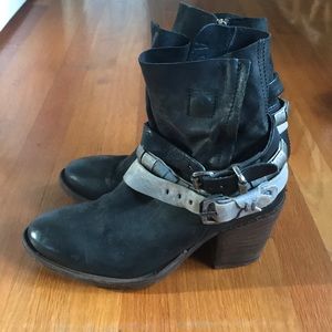 Italian handmade leather boots with buckles